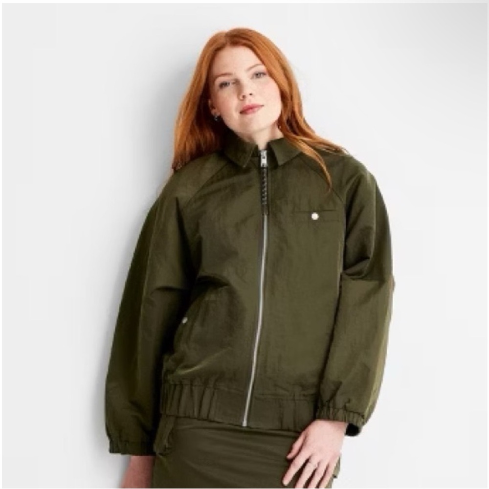 Everyday Olive Zip-Front Bomber Jacket